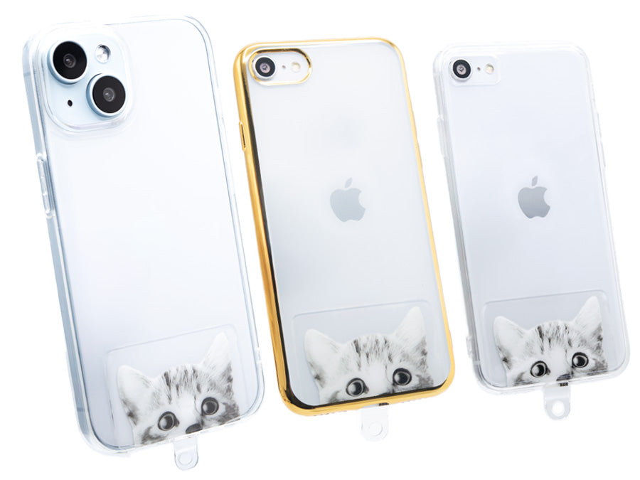 背面が透明なスマホケースに入れるだけで、可愛い猫のスマホケースに。お好みのケースで自由に可愛く演出することができます。