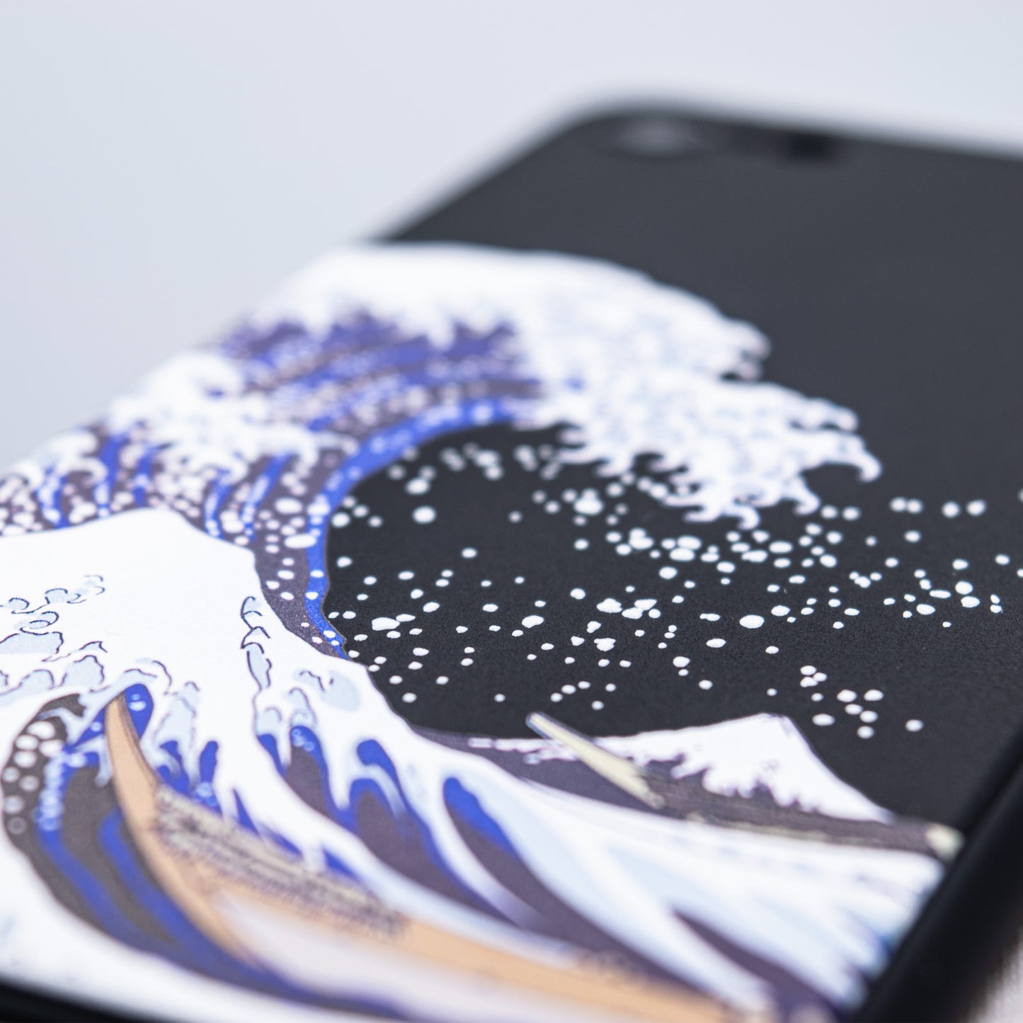 3D 立体プリント 葛飾北斎 浮世絵 スマホケース 黒 ソフト