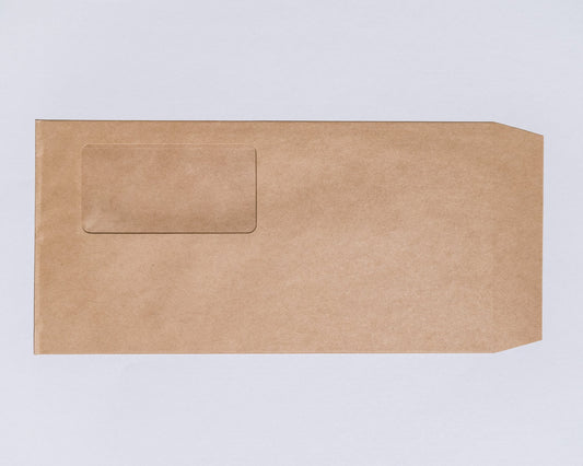 濃いクラフト紙の窓付き長3封筒(未晒しクラフト紙 窓付き封筒)