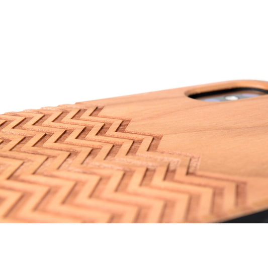 ジグザグ 波模様 天然木 木製 iPhone XS / X ケース ナチュラルウッド