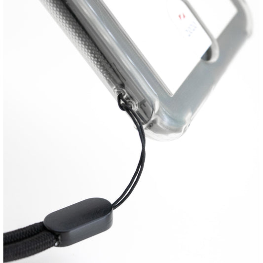 背面にポケットがある透明なスマホケース(ストラップホール付)