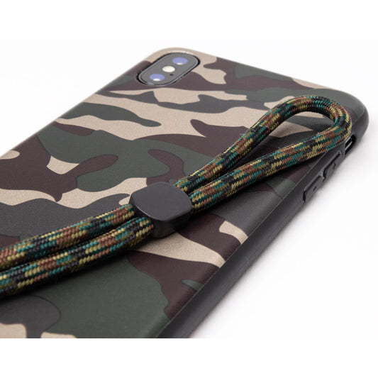 迷彩柄のストラップ付きiPhone Xケース