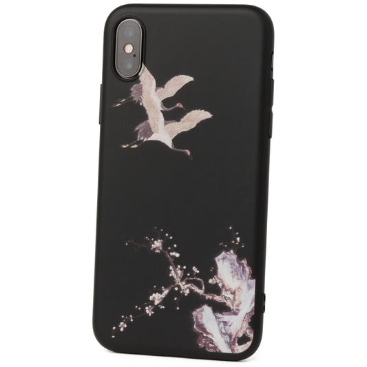 鶴 和風 iPhone X ケース ソフト Vol.2 黒
