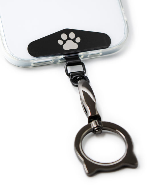 かわいい猫のスマホリングに肉球のストラップホルダーがセットになりました。