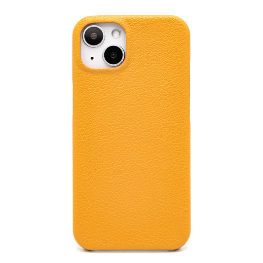 マスタードイエローの iPhone 13 専用 レザー調ハードケース