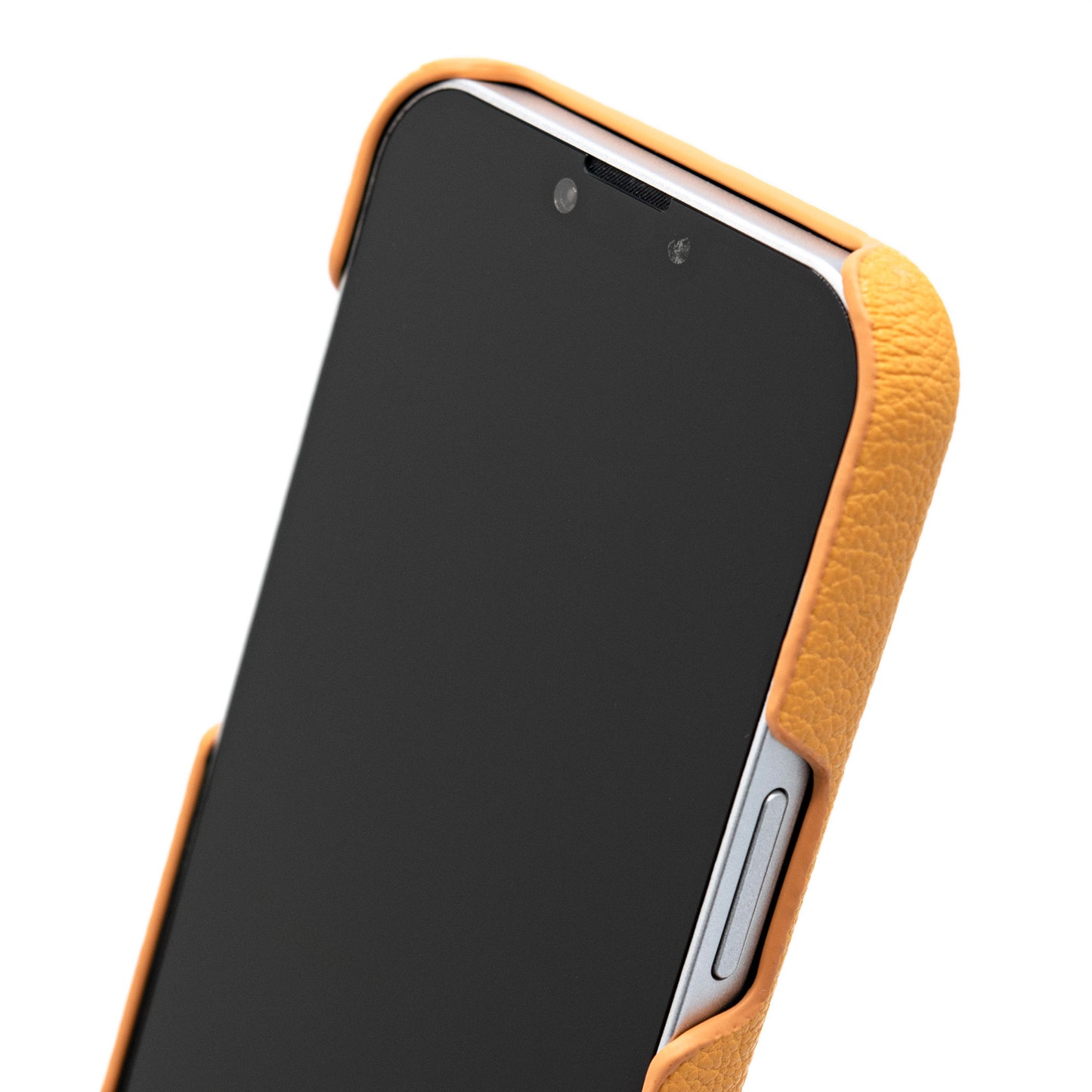 マスタードイエローの iPhone 13 専用 レザー調ハードケース