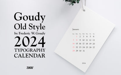 Goudy（ガウディ）書体の壁掛けカレンダー 2024年 祝日対応