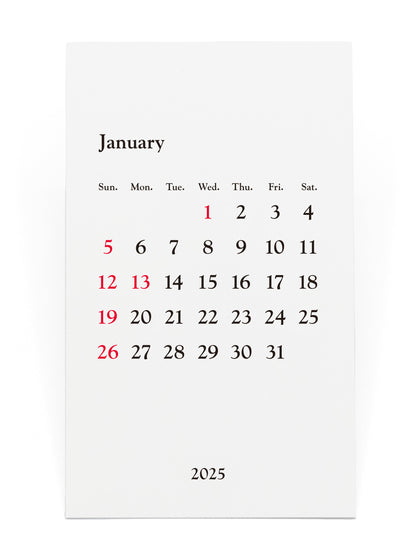 Goudy（ガウディ）書体のカードカレンダー 2025年 祝日対応