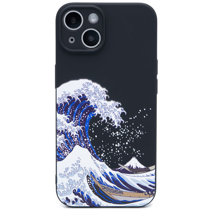 3D 立体プリント 葛飾北斎 浮世絵 iPhone 13 ケース 黒 ソフト