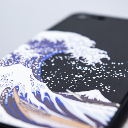 3D 立体プリント 葛飾北斎 浮世絵 iPhone 13 ケース 黒 ソフト