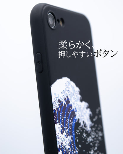 3D 立体プリント 葛飾北斎 浮世絵 iPhone 13 ケース 黒 ソフト