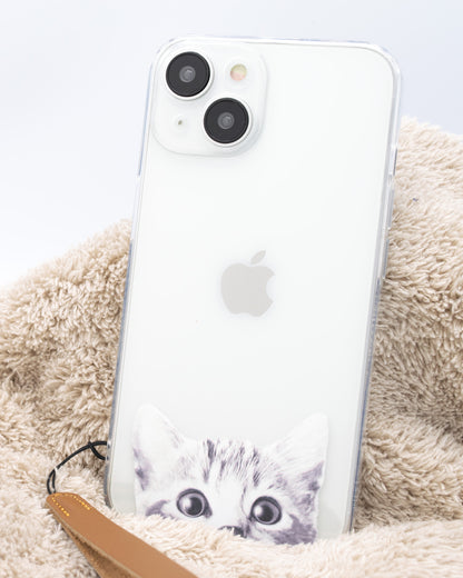 かわいい猫の透明なスマホケース, iPhone 15