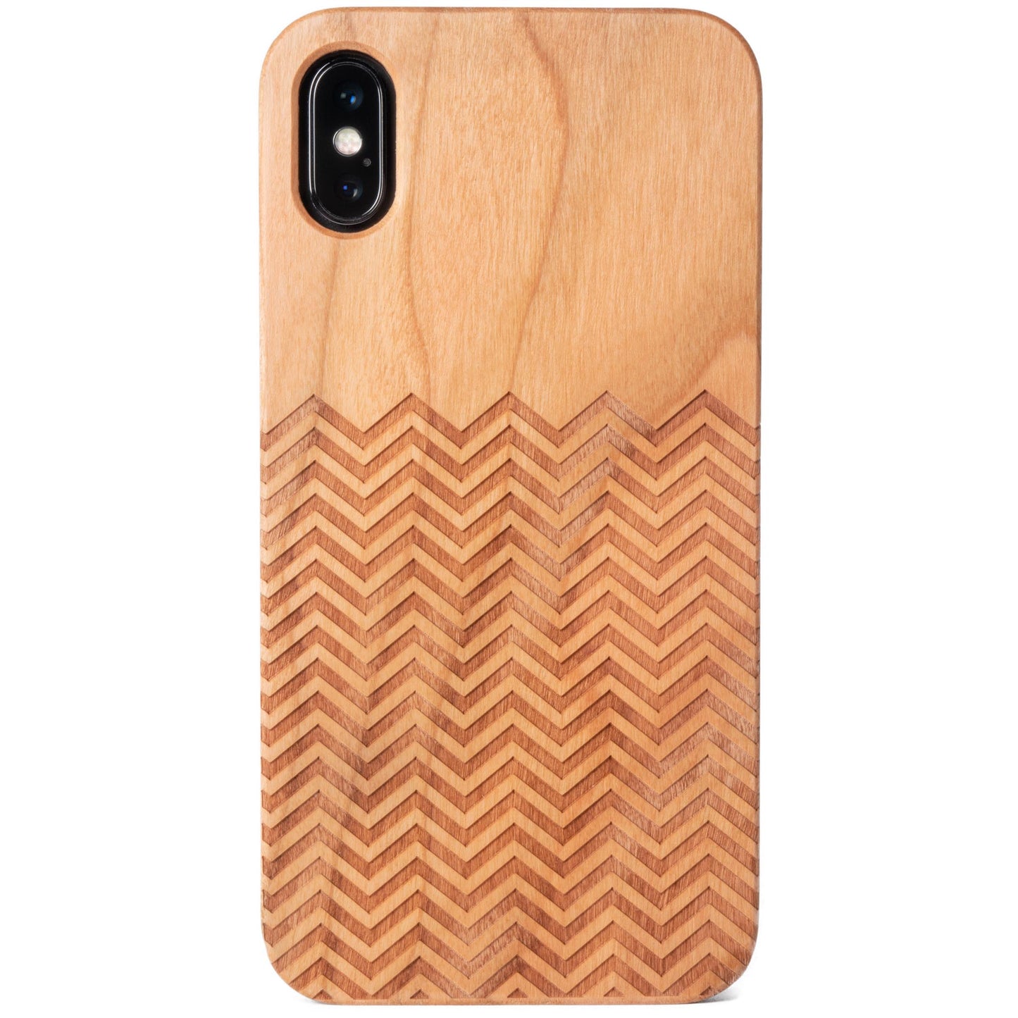 ジグザグ 波模様 天然木 木製 iPhone XS / X ケース ナチュラルウッド