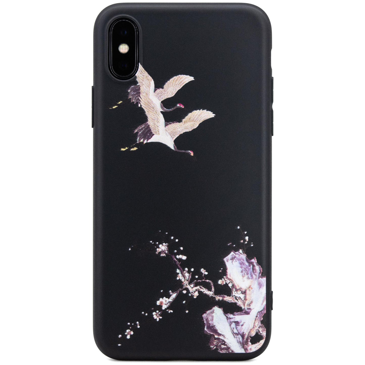 鶴 和風 iPhone X ケース ソフト Vol.2 黒