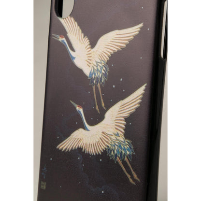 鶴 和風 iPhone X ケース ソフト 黒